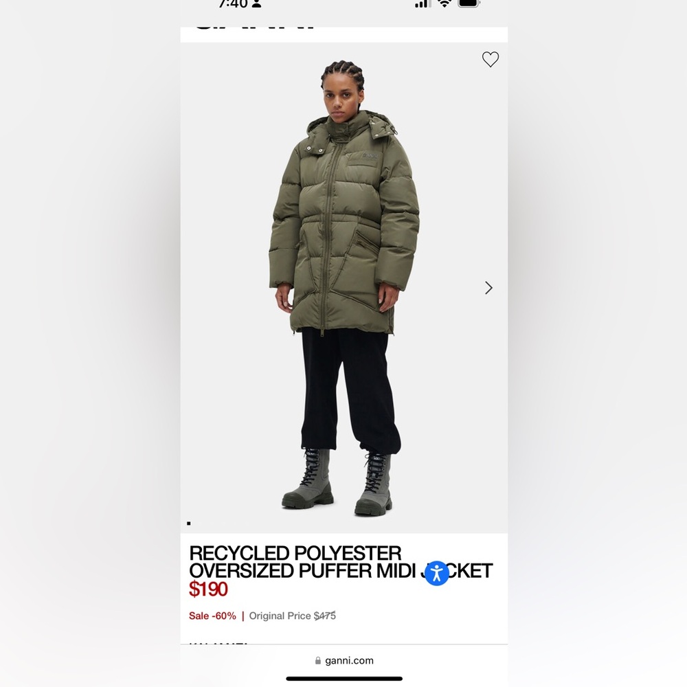 Ganni Olive Green Puffer Jacket